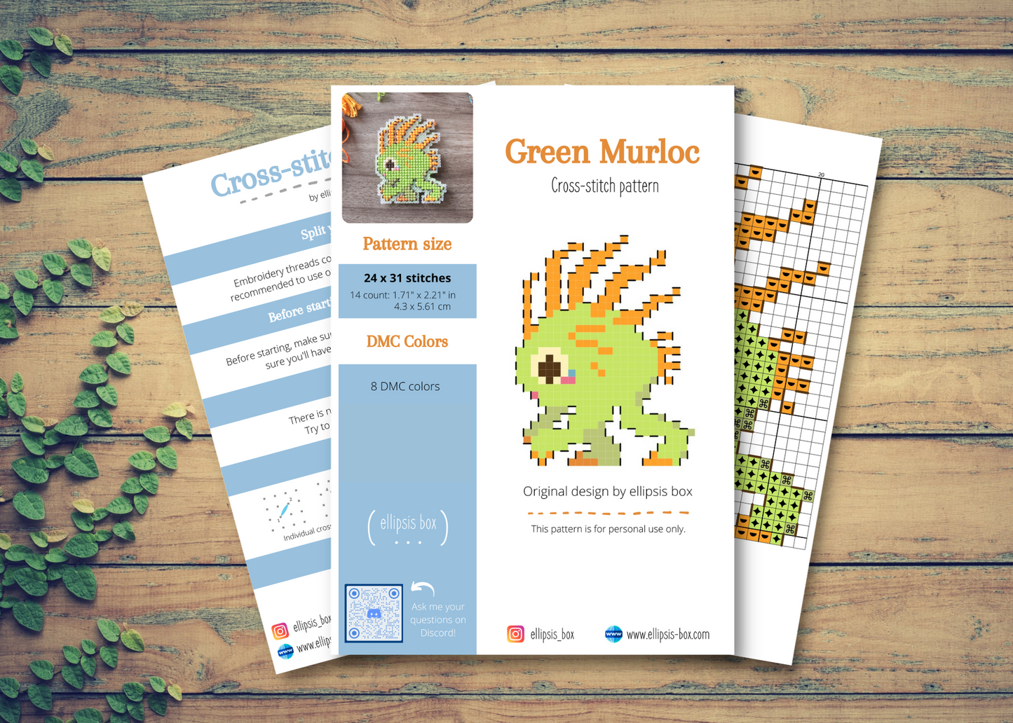 Cross-stitch pattern - Green Murloc