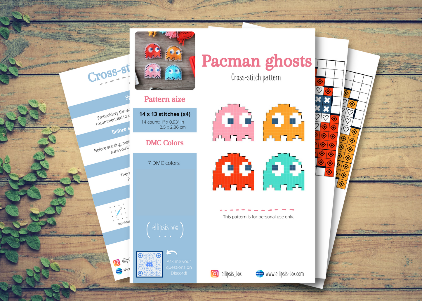 Cross-stitch pattern - Pacman's Ghosts